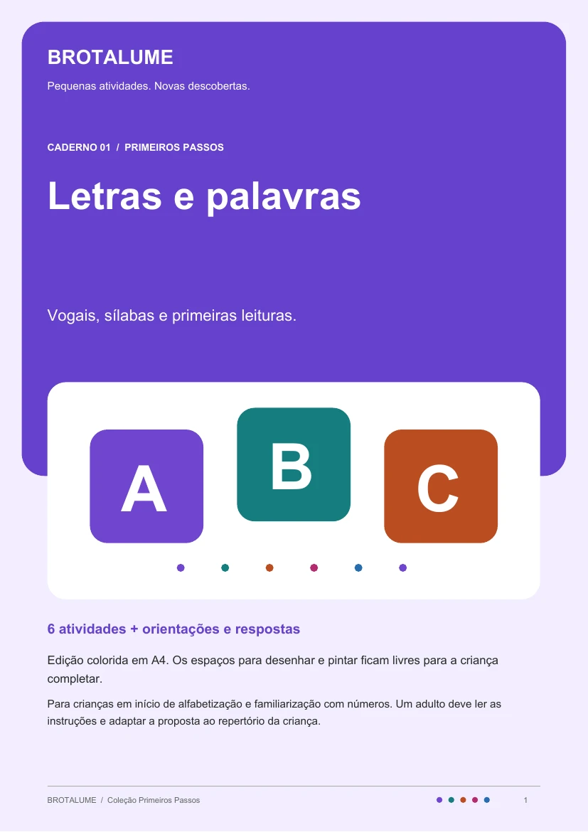 Capa do caderno Letras e palavras: seis atividades e respostas